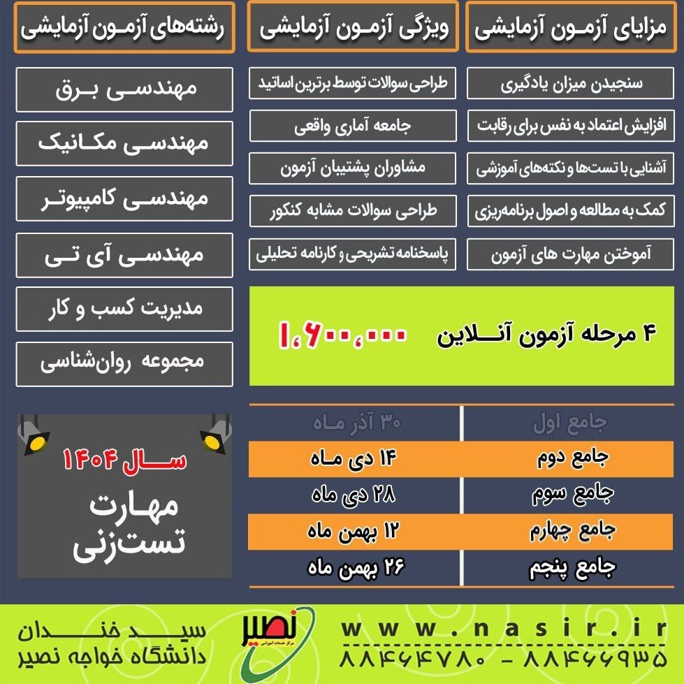 4 مرحله آزمون جامع آزمایشی (آنلاین) کنکور 1404