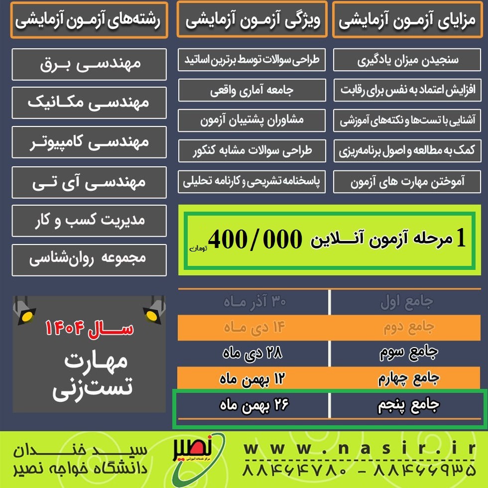 1 مرحله آزمون جامع آزمایشی (آنلاین) کنکور 1404